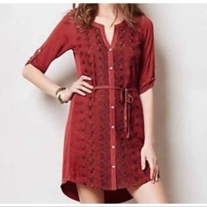 Anthropologie Tiny Red Embroidered maroon tunic Dress size small burgundy